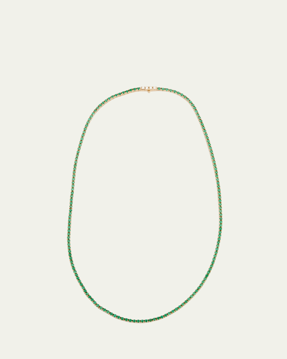 18k Yellow Gold Riviera Diamond and Emerald Necklace